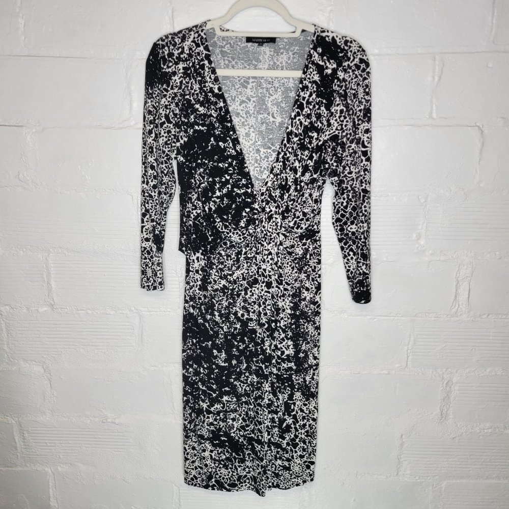 Lafayette 148 Women's Small Dress Black White Knee Length Knotted